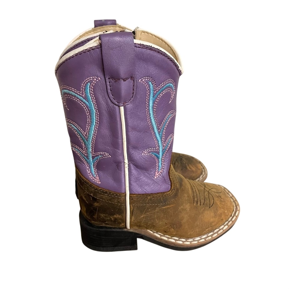 Old West Cowboy Boots Brown Purple Embroidered Toddlers Kids Size 4D Western